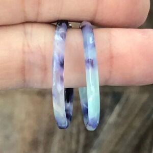 Purple Teal Blue Swirl Tortie Circle Hoop Acrylic Resin Earrings NWT